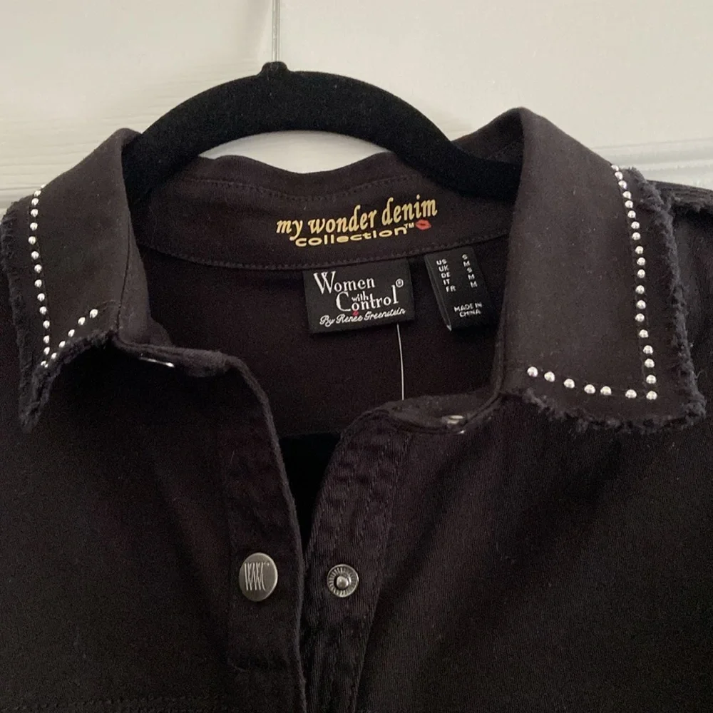 Women With Control My Wonder Denim Fringe Jacket Black Small